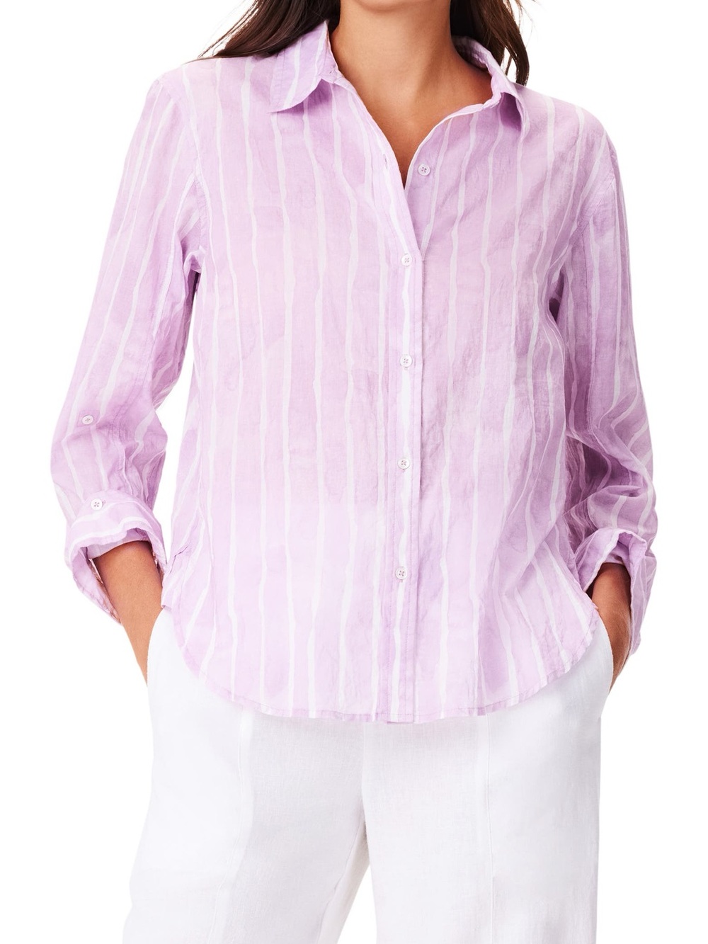 NIC+ZOE Watercolor Stripe Cotton Button-Up Shirt